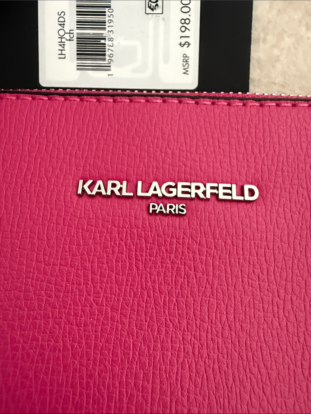 KARL LAGERFELD NWT Fuchsia Leather Crossbody with Silver Chain - Picture 6 of 10